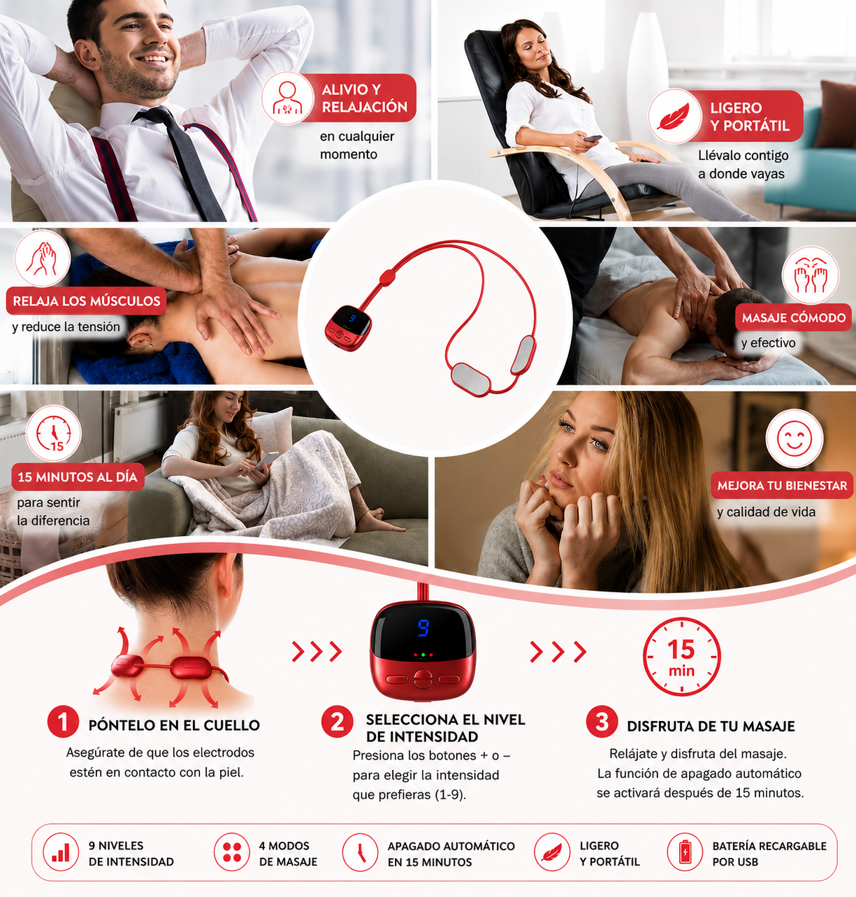 Masajeador Cervical Inteligente con Calor — Relaja Cuello y Hombros Sin Usar las Manos